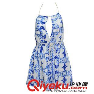 連體褲 歐美2014秋季 新款修身青花瓷印花彈力無袖女士性格露背連體褲原始圖片3
