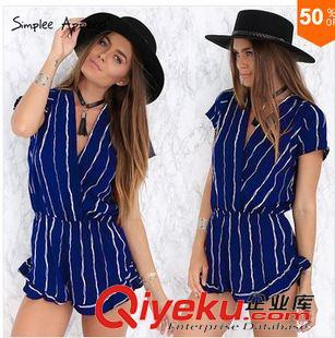 連體褲 2015速賣通歐美新品爆款收腰深v低胸女裝歐美洋裝連體褲長褲批發(fā)