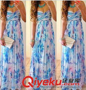 禮服 速賣通ebay新款 長款裹胸晚禮服 碎花裹胸長裙連衣裙原始圖片3