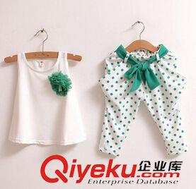 童裝 2015夏款韓版純棉兒童波點套裝中小童背心+7分褲套裝女潮廠家批發(fā)原始圖片3