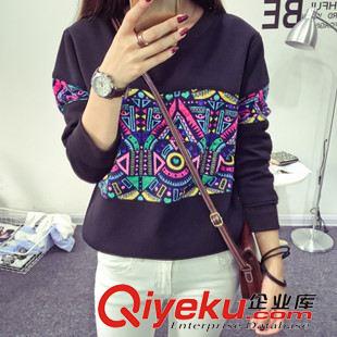 2015秋冬長袖T恤 2015秋季新款大碼女裝寬松圓領長袖復古衛(wèi)衣薄款黑色原始圖片2