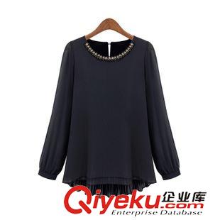 7月17 2015歐洲站秋裝新款歐美長(zhǎng)袖鑲鉆雪紡衫時(shí)尚打底女式T恤衫批發(fā)女原始圖片2
