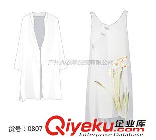 原創(chuàng)設(shè)計 中國風(fēng)水墨印花寬松薄款棉麻外套配背心兩件套連衣裙廠家加工生產(chǎn)原始圖片3