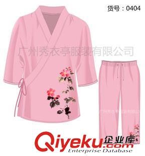 原創(chuàng)設(shè)計(jì) 改良復(fù)古修身顯瘦中國(guó)風(fēng)水墨印花茶藝服套裝兩件套工廠加工定做原始圖片3