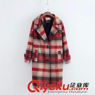 9月下旬上新 2015秋冬新款韓版2色格子修身中長(zhǎng)款毛呢風(fēng)衣外套 現(xiàn)貨大碼女裝