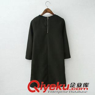 8月中旬上新 2015歐洲站秋裝新款女裝 定制專柜面料圓領(lǐng)七分袖字母刺繡連衣裙原始圖片2