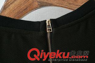 8月中旬上新 2015歐洲站秋裝新款女裝 定制專柜面料圓領(lǐng)七分袖字母刺繡連衣裙原始圖片3