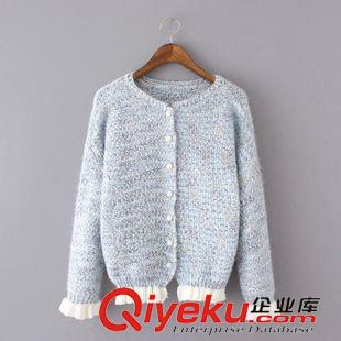 8月中旬上新 2015秋季女裝新款 韓版時(shí)尚毛絨絨木耳邊針織開衫毛衣外套女原始圖片2