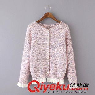 8月中旬上新 2015秋季女裝新款 韓版時(shí)尚毛絨絨木耳邊針織開衫毛衣外套女原始圖片3