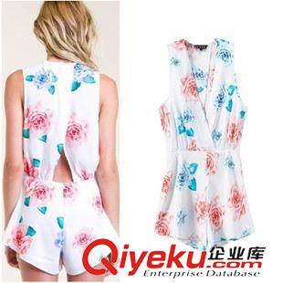7月中旬上新 歐洲站2015夏季新款花朵印花露背大擺型連衣裙  一件代發(fā)