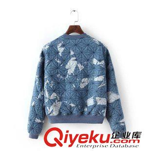 7月上旬上新 2015歐洲站冬款牛仔布扎染拼接圓領棉衣外套 女士短款棉衣外套原始圖片2