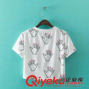 6月上旬上新 2015夏季女裝新款 手指數(shù)碼印花性感露臍超短款T恤 歐美女裝上衣原始圖片3