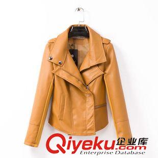 H 2014冬季新款翻領防水防寒機車短款腰精修身小皮衣女 潮爆原始圖片2
