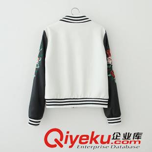 AA 2014秋冬新款刺繡花朵拼接袖立領(lǐng)寬松PU皮衣女外套棒球服 女原始圖片3
