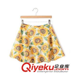 AA 歐美dp夏季新款女裝 高腰顯瘦向日葵印花短裙傘裙 半身裙女原始圖片2