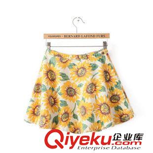 AA 歐美dp夏季新款女裝 高腰顯瘦向日葵印花短裙傘裙 半身裙女原始圖片3