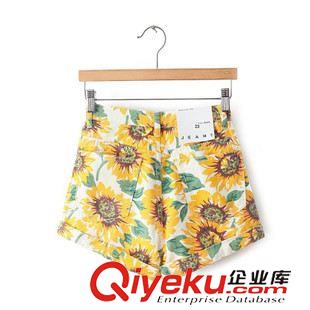 AA 春夏新款美國美國dp復古向日葵太陽花修身顯瘦高腰短褲熱褲 女原始圖片3