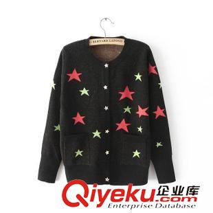 明星同款 2014韓版秋冬新款 周迅同款星星針織開衫毛衣外套女原始圖片2