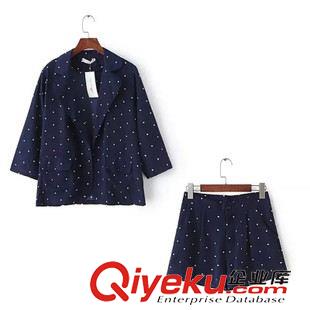 套裝 2015秋裝女套裝 韓版波點(diǎn)西服上衣+闊腿短褲小香風(fēng)套裝