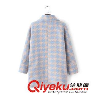 店主推薦 韓版秋冬新款手工高端千鳥(niǎo)格中長(zhǎng)款羊毛昵大衣外套女 現(xiàn)貨批發(fā)原始圖片2