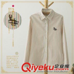 日系森女系小清新 2015新款秋裝森女系刺繡小貓木耳邊寬松大碼長(zhǎng)袖打底衛(wèi)衣女