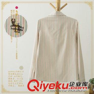 日系森女系小清新 2015秋裝新款日系小清新文藝豎條紋小鹿刺繡襯衫 襯衫女士原始圖片2