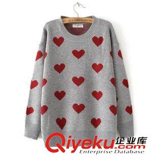 大碼女裝 加肥加大秋冬新款簡約基本款桃心提花圓領套頭大碼針織毛衣女原始圖片3