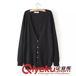 大碼女裝 歐美胖mm顯瘦大碼秋季中長(zhǎng)款側(cè)開叉單排扣V領(lǐng)針織外套女原始圖片2