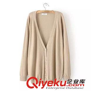 大碼女裝 歐美胖mm顯瘦大碼秋季中長(zhǎng)款側(cè)開叉單排扣V領(lǐng)針織外套女原始圖片3