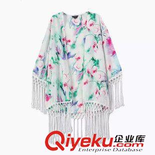 和服式外套 2015夏季新款歐美風(fēng)印花流蘇和服開衫 大碼寬松披肩外套女