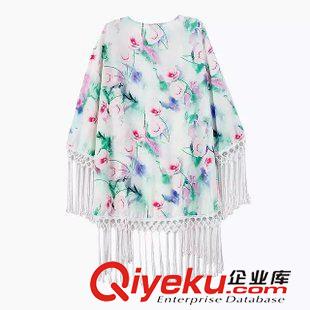 和服式外套 2015夏季新款歐美風(fēng)印花流蘇和服開衫 大碼寬松披肩外套女