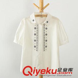 短袖襯衣 2015夏裝學(xué)院小清新娃娃領(lǐng)精美刺繡短袖襯衫襯衣女