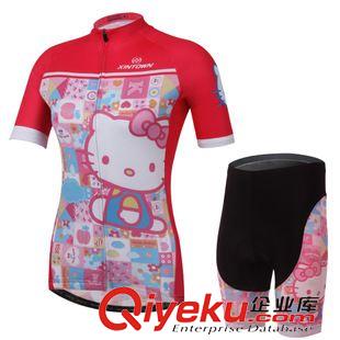 女短套裝/背帶套裝 XINTOWN紅KITTY騎行服短袖套裝 自行車(chē)服 夏季吸濕排汗速干衣褲