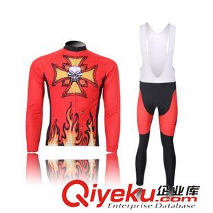 抓絨套裝（男款） 星恒火炎骷髏 冬季長袖騎行服套裝 自行車服抓絨防風保暖功能衣褲