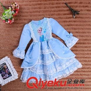 連衣裙 一件代發(fā)冰雪奇緣女童長袖連衣裙雷絲公主裙 九分喇叭袖連衣裙2色原始圖片3