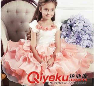 連衣裙 一件代發歐美新款童禮服花童禮服裙兒童婚紗花朵拼色連衣裙童裙女