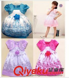 連衣裙 一件代發歐美新款童禮服花童禮服裙兒童婚紗花朵拼色連衣裙童裙女