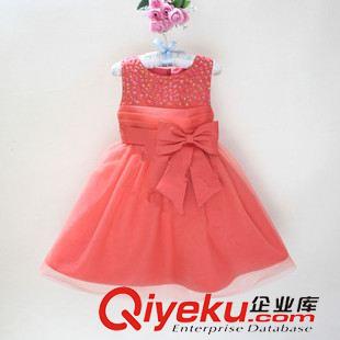 禮服小組 整手童裝批發(fā)兒童禮服裙手工亮片裝飾花童婚紗裙無袖蝴蝶結(jié)連衣裙原始圖片2
