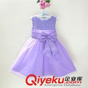 禮服小組 整手童裝批發(fā)兒童禮服裙手工亮片裝飾花童婚紗裙無袖蝴蝶結(jié)連衣裙原始圖片3