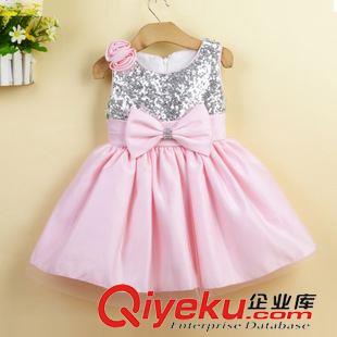 禮服小組 整手2015新款批發(fā)小童花童禮服亮片公主裙肩花裝飾女童連衣裙原始圖片2
