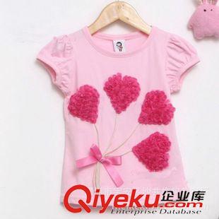 男童/女童T恤 童裝批發(fā)B2W2女童T恤純棉愛心蝴蝶結(jié)短袖T恤girls T-shirt 白玫原始圖片2