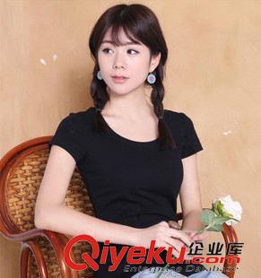 女裝 【淘工廠】中檔來樣定做純棉t恤女短袖ss打底衫純色U領 韓版
