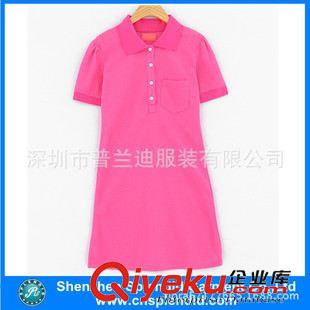 女式POLO衫 定做女士POLO領(lǐng)長(zhǎng)款T恤 女式半紐扣短袖翻領(lǐng)純色休閑T恤原始圖片2