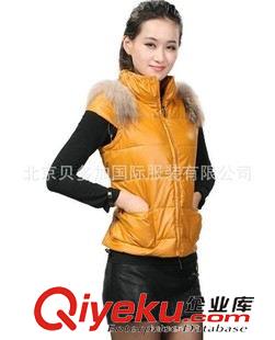 馬甲 新款羽絨馬甲批發(fā)訂做韓版真毛領(lǐng)PU皮女式馬甲女士棉馬甲背心加工原始圖片2