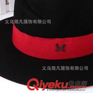 全部產品 范冰冰同款M字母羊毛呢子氈帽子英倫男士女士禮帽爵士帽大檐秋冬原始圖片3