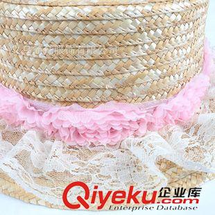 禮帽‖爵士帽 廠家韓版新款蕾絲花朵麥稈草帽子女士遮陽帽沙灘防曬春夏女帽禮帽原始圖片2