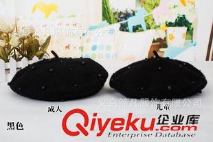 貝雷帽 廠家秋冬純手工珍珠羊毛呢寶寶畫家帽兒童帽子女士親子貝雷帽批發原始圖片3