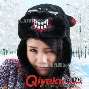 雷鋒帽 廠家韓國新款卡通惡魔牙齒刺繡雷鋒帽冬天男士女士加厚護耳東北帽原始圖片3