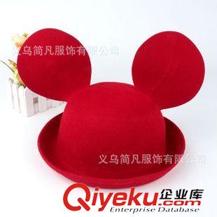 親子帽子 韓國(guó)可愛(ài)卡通米老鼠羊毛呢帽米奇帽子大耳朵禮帽女士造型帽羊氈帽