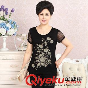 T恤 中老年女裝夏裝大碼40-50中年氣質媽媽裝夏季新品蕾絲短袖t恤原始圖片2